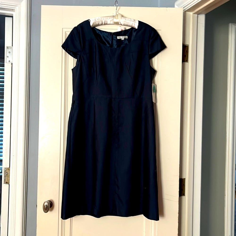 Vintage (2009) Sandra Darren midi dress in navy size 16